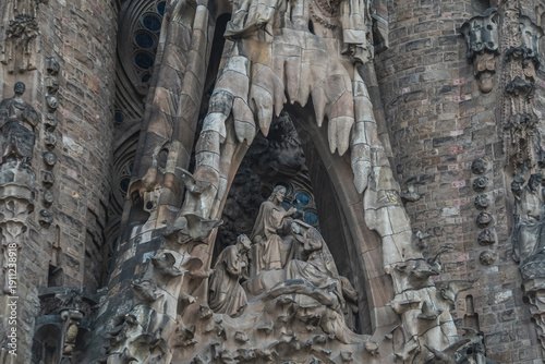 Detalle gótico de la Sagrada Familia, una iglesia en Barcelona creada por Gaudi