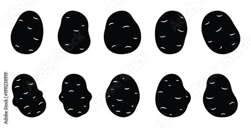 Collection of potato tubers vector icons, a common ingredient used in cooking, isolated on background