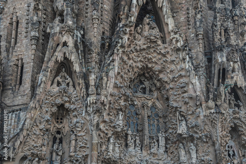 Detalle gótico de la Sagrada Familia, una iglesia en Barcelona creada por Gaudi
