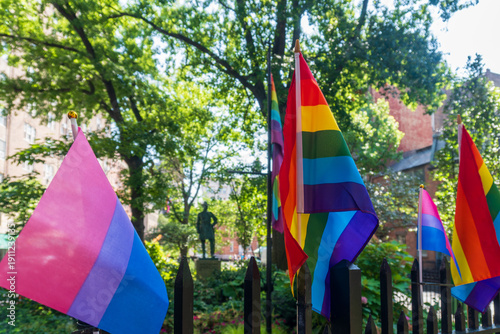 Konstfotografi Greenwich Village, New York City: Stonewall National Monument commemorates 1969 Stonewall Uprising, a pivotal event in LGBTQ+ rights history