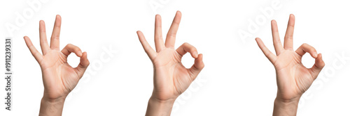 Billede på lærred OK hand gesture close-up isolated on white background, human hand forming circle
