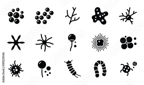 Set of microbe microorganism virus germ bacteria silhouette biology infection health medical isolated