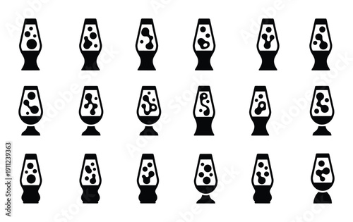 Set of retro lava lamp silhouettes in funky 60s and 70s style isolated on transparent backdrop