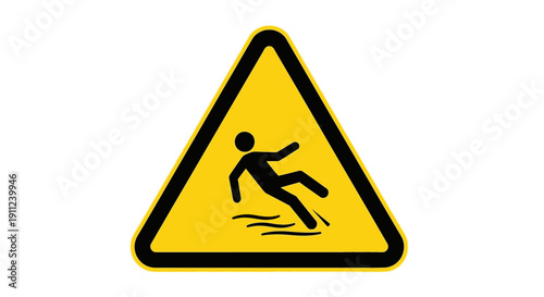 Slippery Surface Warning Sign with Person Falling, Safety Hazard Alert, isolated white background.