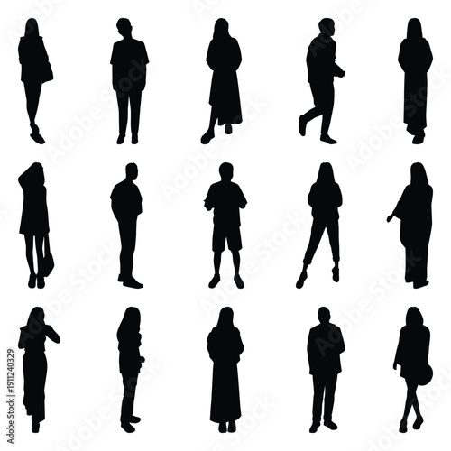 Vector collection set of individual people silhouettes.	
