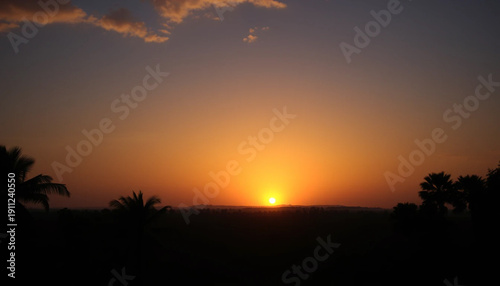 Golden twilight above jungle valley