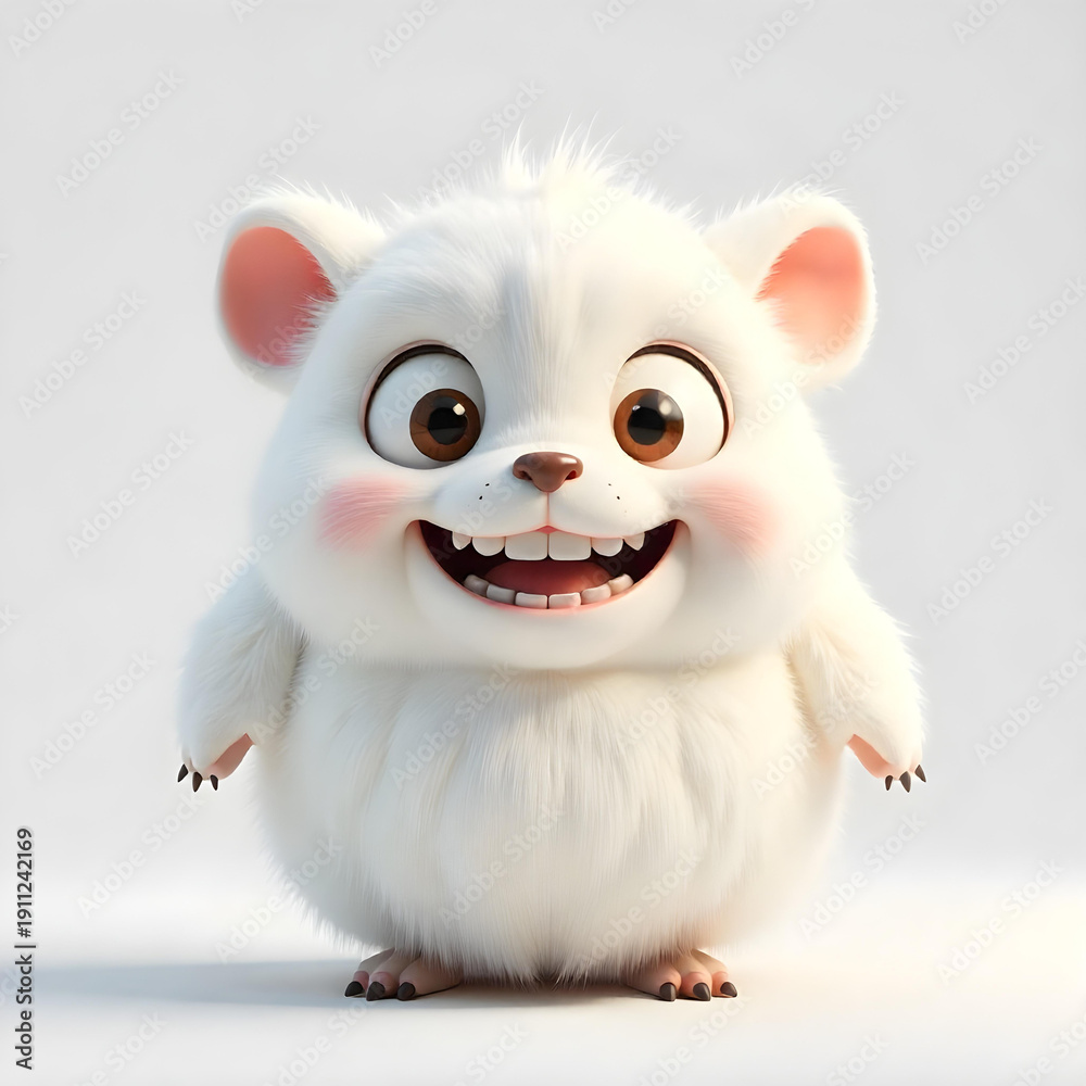 Fototapeta premium Adorable fluffy white cartoon hamster with big eyes and a wide smile, studio lighting
