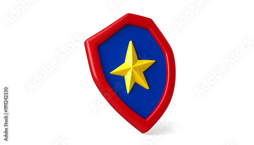Free Download Shiny red and blue shield with a golden star emblem on a white background - GFXLoad