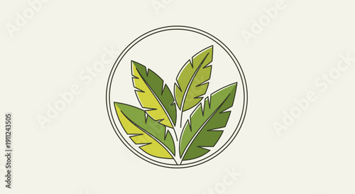 Green leaves in circular frame illustration.