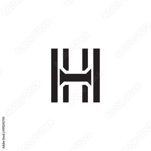 Minimalist black and white letter h logo design featuring geometric vertical stripes and central connection bar for modern corporate identity branding and creative typography