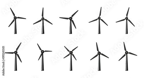 Illustration depicting various wind turbines generating renewable energy for sustainable practices