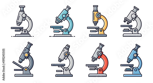 Illustration featuring colorful stylized microscopes representing science and medical research