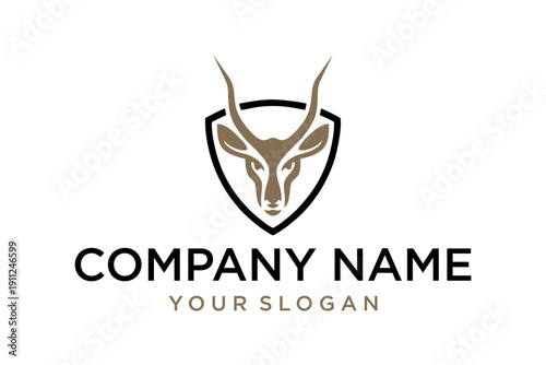 Stylized Antelope Gazelle Deer Head Shield Logo Icon Design