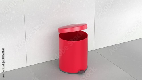 Wallpaper Mural Opening the lid of an empty red pedal garbage bin in a room Torontodigital.ca