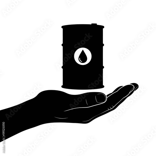 Hand Holding an Oil Barrel, Symbolizing Energy Resources and Global Fuel Supply on an Isolated White Background