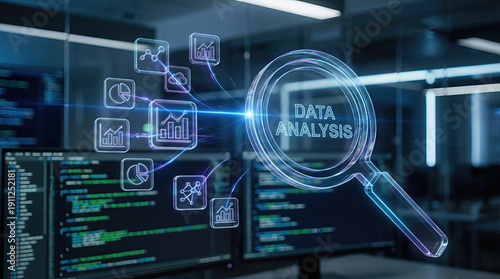 Data Analysis Magnified Lens Over Coding Monitors