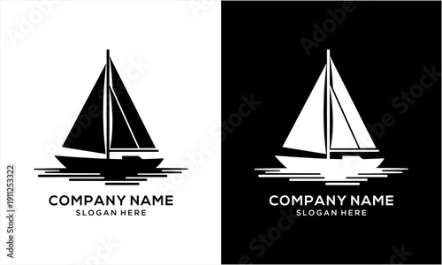 Sailing boat silhouette logo design for maritime and travel businesses.