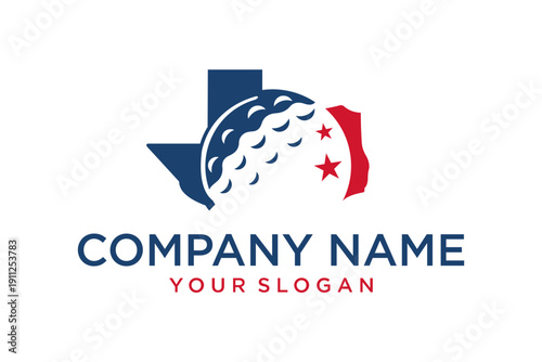 Texas Golf Logo with State Outline, Golf Ball Pattern, and Stars for Sports Branding