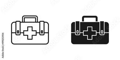 First Aid Kit Icons in Black and White Design for Medical Use