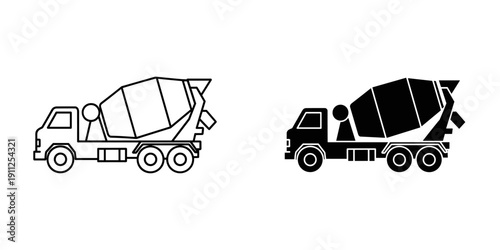 Black and White Concrete Mixer Truck Illustration on White Background