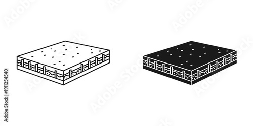 Black and White Mattress Illustration with Decorative Pattern and Buttons