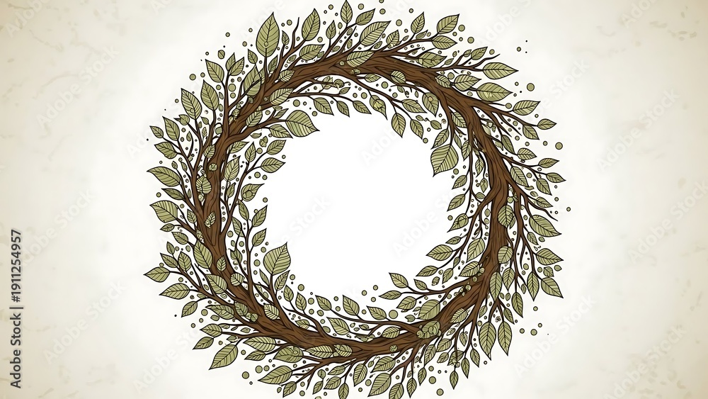 Fototapeta premium Vintage floral leafy wreath decoration circular.