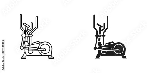 Black and White Illustration of Exercise Bike in Two Styles on White Background