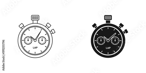 Dual Stopwatch Illustrations in White and Black on White Background