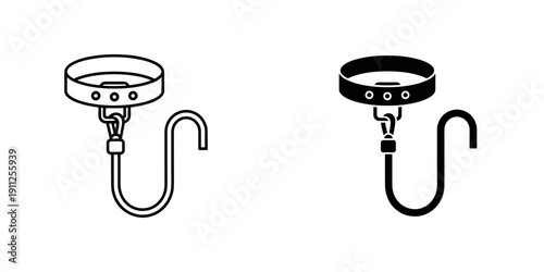 Collar and Hook Illustration Set in Black and White on White Background