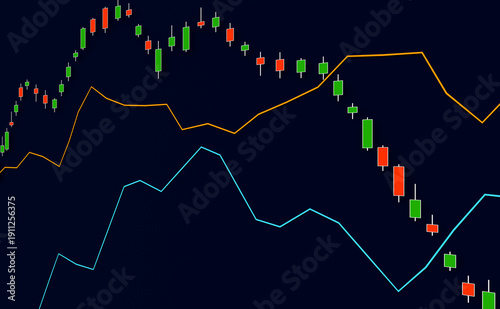 Fotografie Stock market candle stick chart and two line graphes moving up and down