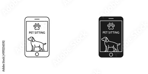 Pet Sitting App Icons on Mobile Phones with Dog Illustration