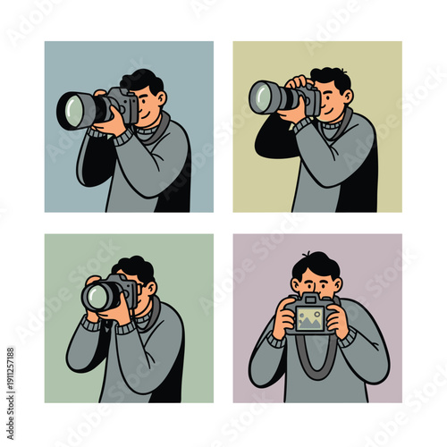 Man Taking Photos with Different Cameras.