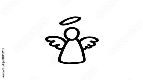 Simple hand drawn doodle style angel icon with halo and wings. Minimalist vector illustration for spirituality, religion, holiday design.