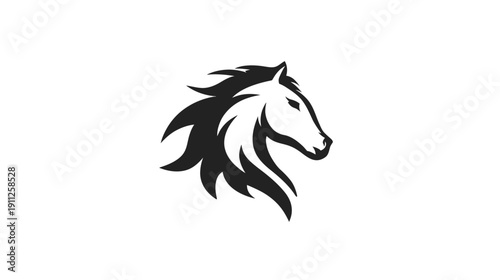 Strong Stylized Horse Head Logo Graphic in Black and White, Majestic Animal Icon for Branding and Design Projects