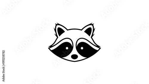 Minimalist Raccoon Head Vector Illustration, Black and White Wild Animal Mascot Graphic. Simple Cartoon Style Procyon Lotor Icon Design.