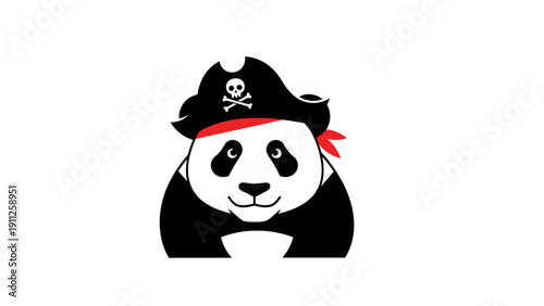Adorable cartoon panda with a pirate hat and red bandana, cute mascot illustration for adventure and fun themes