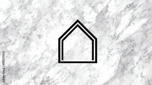 Minimalist outline house icon on a luxurious white marble background, perfect for real estate, property, and residential concepts.