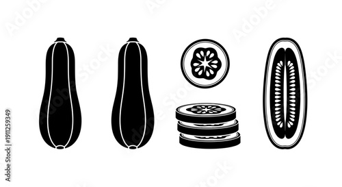A set of black and white illustrations of various seed types in a flat design style