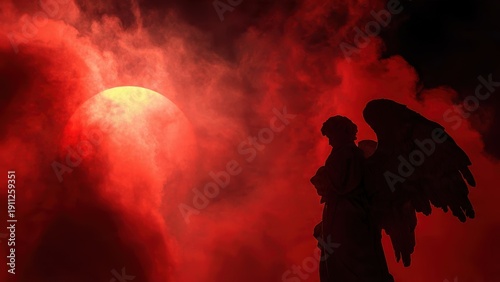 Wallpaper Mural Silhouette of angel against dramatic red sky with sun and clouds Torontodigital.ca