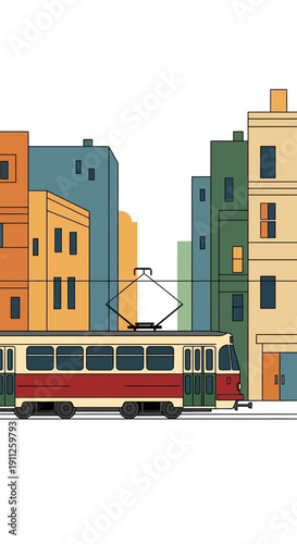Retro Tramway Commuting Through Vibrant Urban Landscape