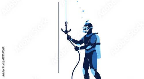 Scuba Diver Hoisting Anchor Underwater Adventure Illustration