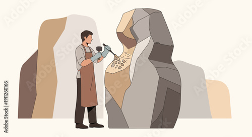 Sculptor Shaping Abstract Stone Art Form with Tools and Skill