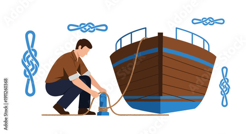 Secure Maritime Vessel With Intricate Rope Knots And Nautical Dexterity