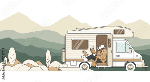 Serene Camper Life Unwinding With A Book Amidst Nature's Calm Embrace