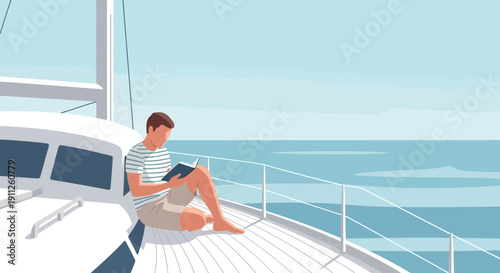 Serene Coastal Journey Enjoying A Book At Sea