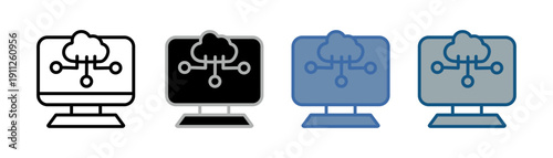 
Cloud computing icon set multiple style collection with cloud and computer design
