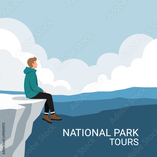 Serene Man Gazing Over Vast Wilderness Adventure Awaits Exploration