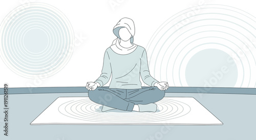 Serene Person Meditating In Lotus Pose With Concentric Circles Background