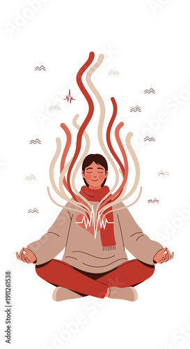 Serene Person Meditating With Abstract Energy Flowing Upwards And Outwards