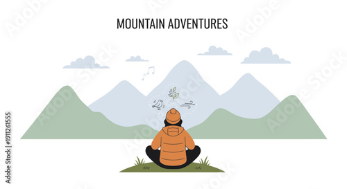 Serene Mountain Vista With A Meditating Hiker
